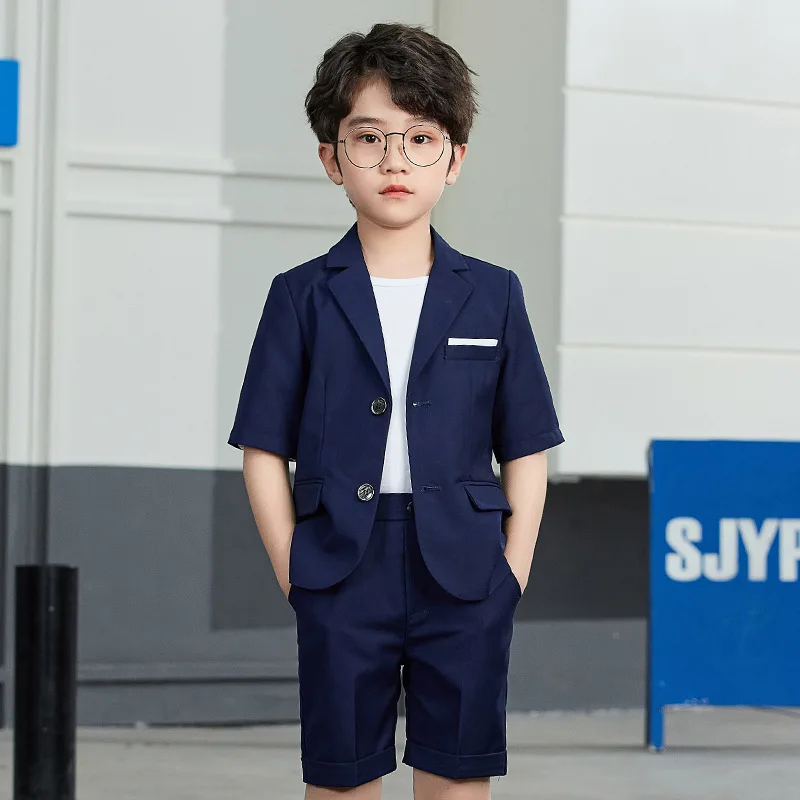 2023 Korean Solid Color Boys' Suit Gentlemen's Piano Sets Summer Fashion Hosting Suits Walk Show Costume Children's Clothing Set