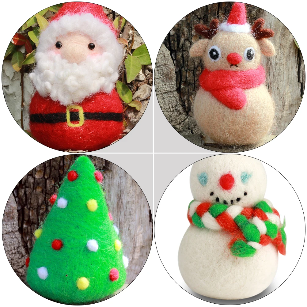 

Christmas Felt DIY Material Kit 4 Sets Wool Needlework Accessories Crafts Kids Starter Felting Supplies