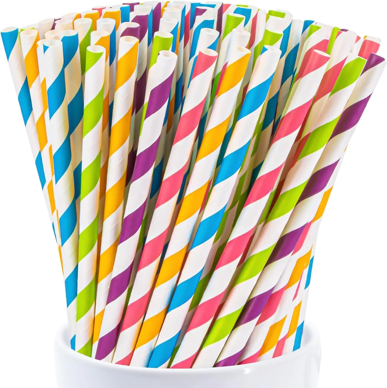 

100PCS Stripe Drinking Straws - Disposable Straws Small Colourful Agave Kraft Paper Straws Bulk, for Coffee, Milk, Juice