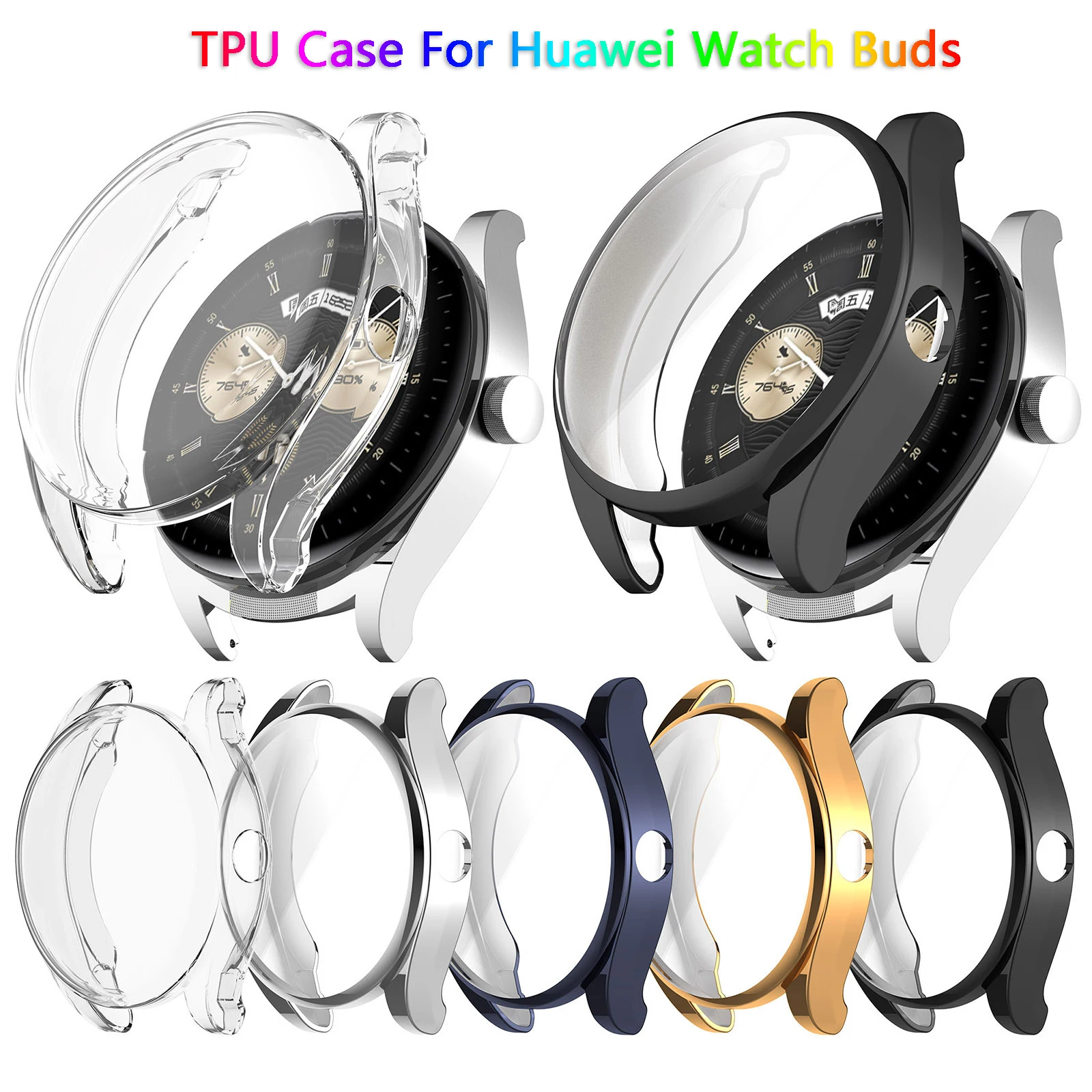 Tempered Glass Screen Protector Case for Huawei Watch Buds , Anti-scratch Full Coverage TPU Sofe Protection Cover+Film