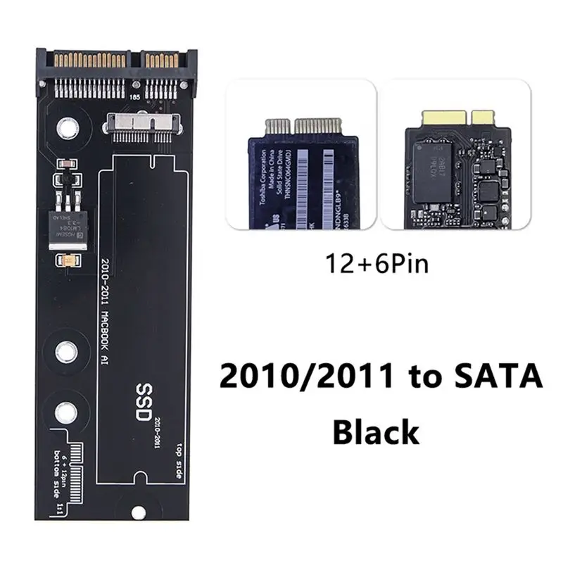 ABGI SSD to for SATA Converter Card for 2010 2011 for Mac Air 6+12 Pin A1369 A1370 A1375 A1377 Black Upgrade Adapter