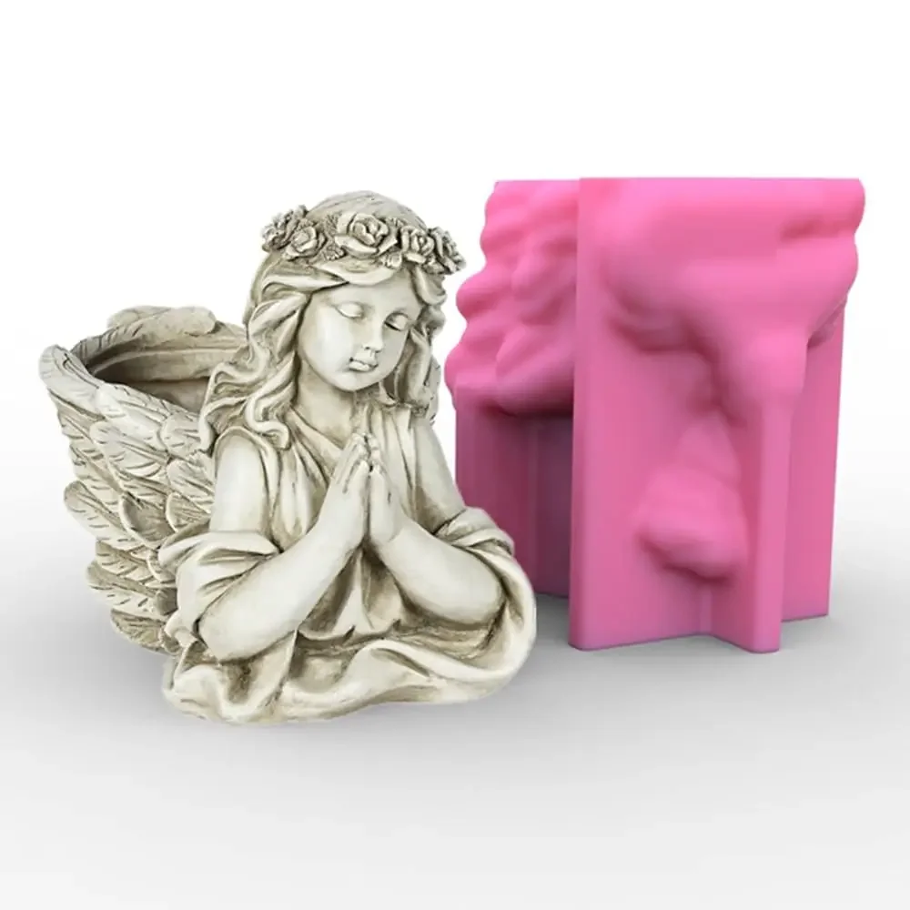 

Силиконовая форма для бетонных цветочных горшков, кашпо для суккулентов, ваз для кактусов, гипсовых изделий, подставок для свечей и ручек, эпоксидной смолы, в форме молящегося ангела