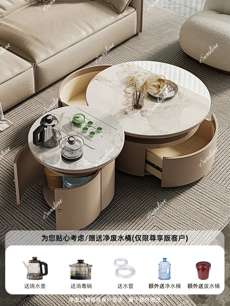 Slate coffee table household small apartment modern simple multi-functional with tea, size round combination