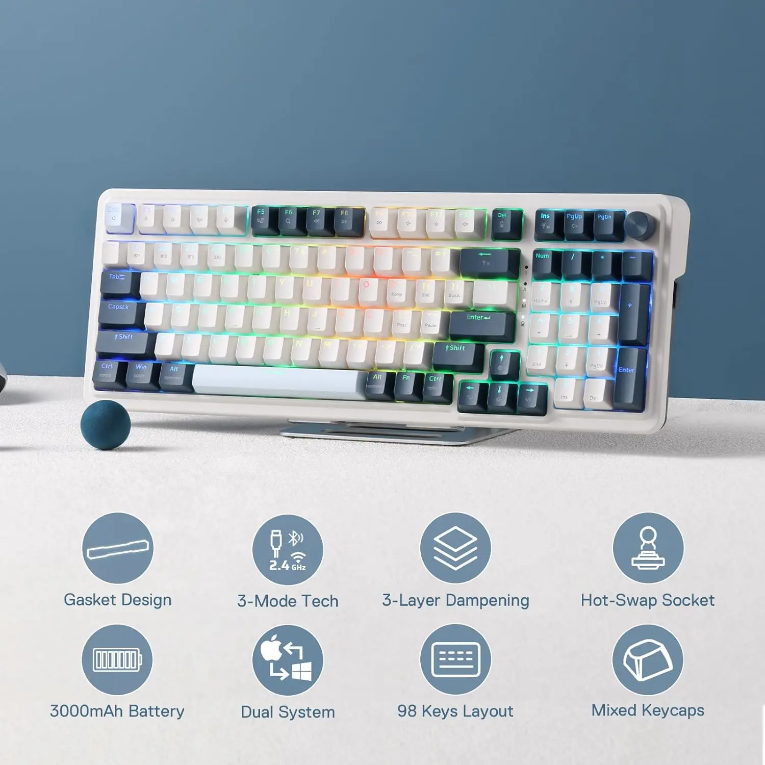 Imagem -03 - Redragon K686 Pro 98 Teclas Junta sem Fio de Modos Rgb Gaming Mecânico Teclado de Troca Quente com Amortecimento de Ruído de Camadas