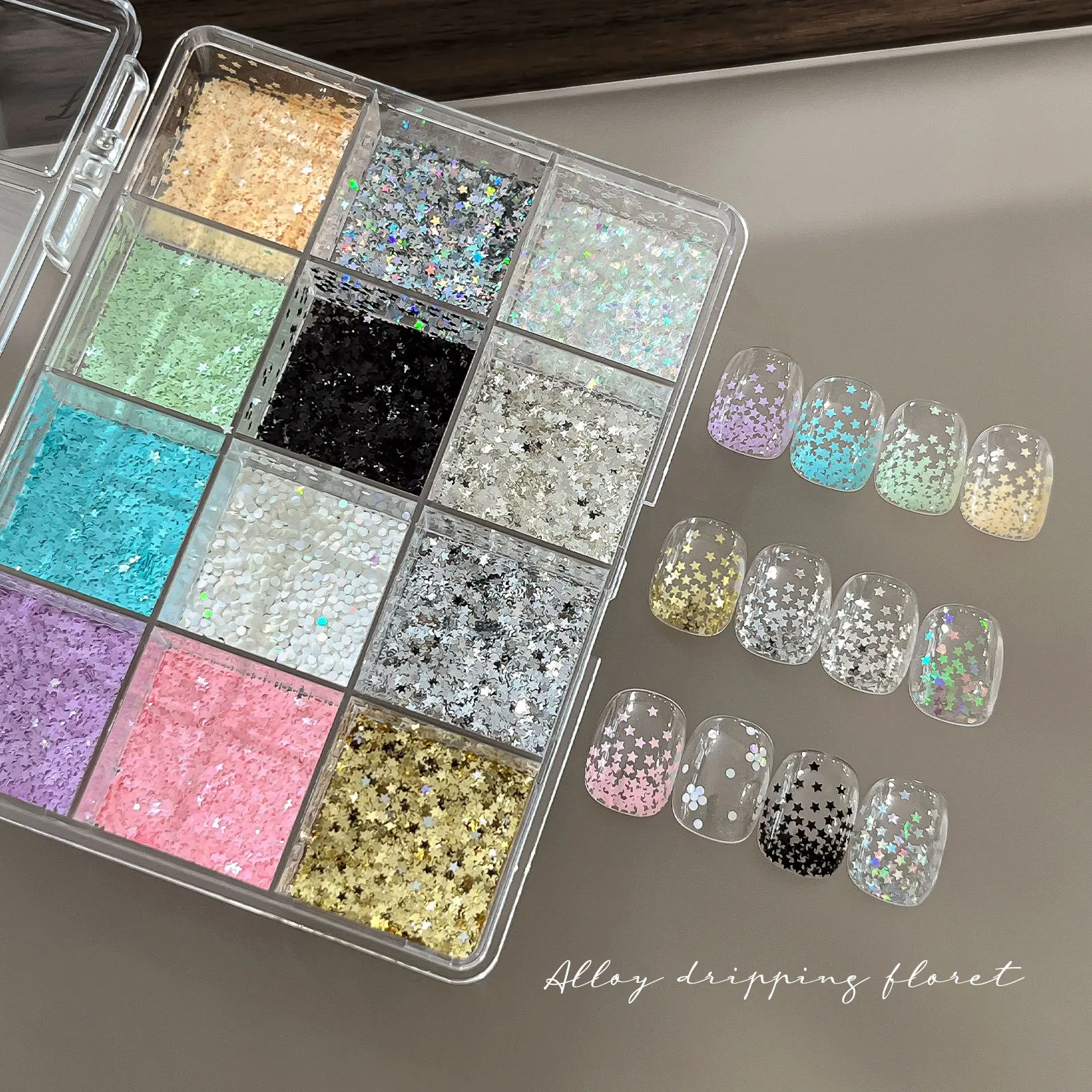 12-grid Star, Polka Dots,butterfly, and Starburst Mixed Nail Art Glitter, DIY Nail Decorations, Nail Art Embellishments