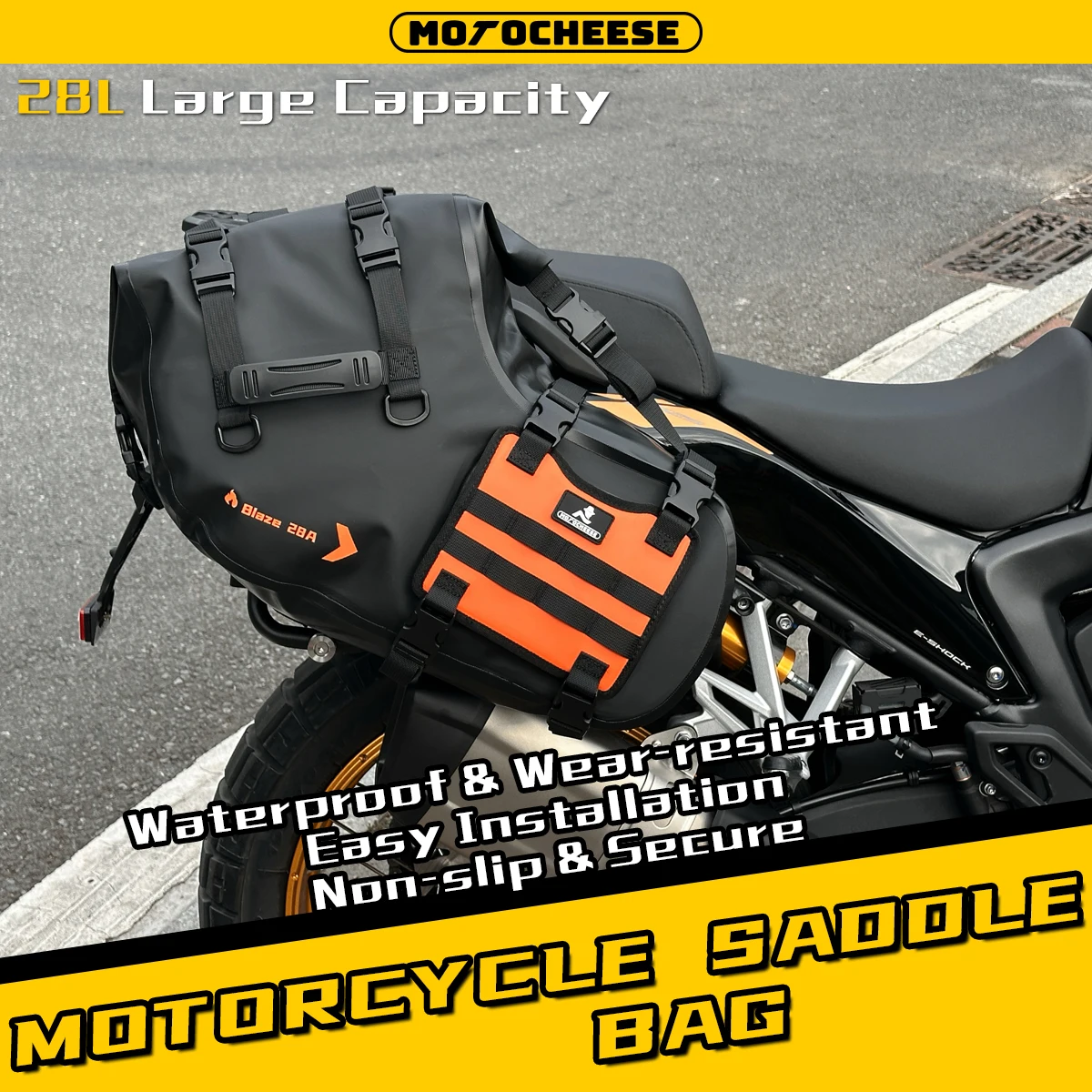 

Motorcycle PVC Universal Riding Side Bag 28L Large Capacity 44x17x21CM Waterproof Quick Release Side Hanging Bag
