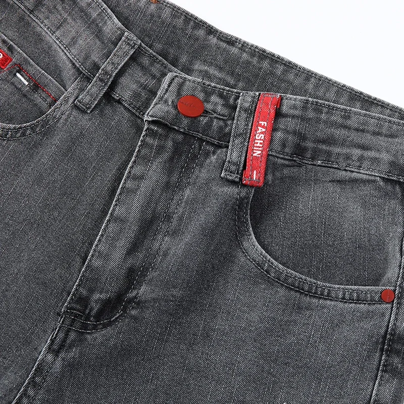 Men\'s Stretch Slim Fit Jeans Gray Korean Fashion Skinny Small Straight Denim Pants Spring Autumn Casual Trousers Male Clothes