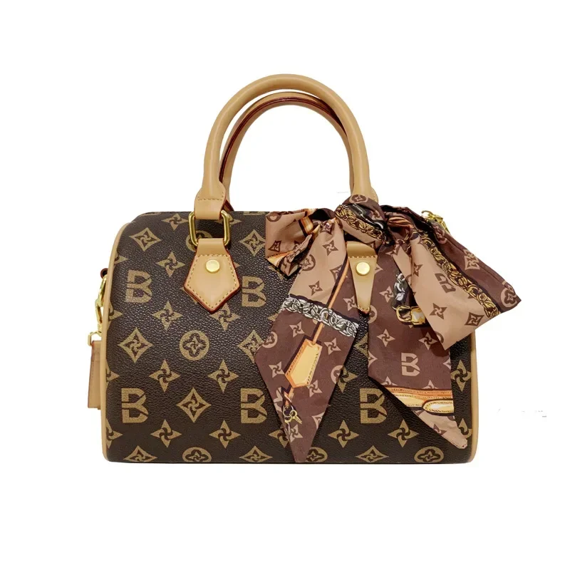 

2025 Women's Silk-Inspired Floral Tote Premium Textured Convertible Shoulder Crossbody Fashion Daily Bag