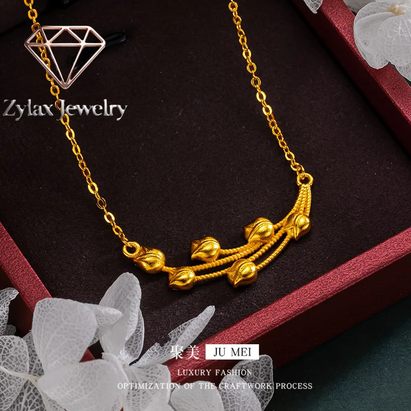 Zylax Jewelry Luxury 24K 9999 Pure Gold real gold Women's Tulip Chain Vintage Romantic Necklace