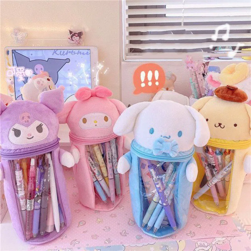 2024 Kuromi Cinnamoroll Plush Pencil Case My Melody Pompom Purin Cartoon Plush Doll Anime Pen Holder Box Toys For Girls Gift