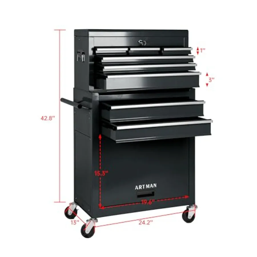 8-Drawer Rolling Tool Chest with Lockable Wheels, Sliding Drawers, Detachable Top and Adjustable Shelf Heavy Duty Tool Storage