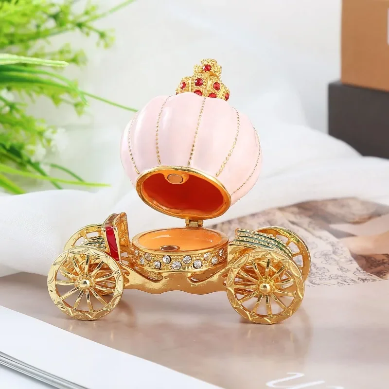 1PC Pumpkin Carriage Series Enameled Trinket Box Hinged Decorative Collectible Figurine Unique Gift To Store The Ring