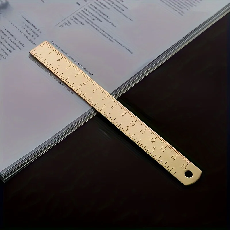 2 قطعة/1 قطعة 6 بوصة مسطرة نحاسية، 1 مم سميكة مزدوجة النطاق الإنجليزية والمترية مع علامات محفورة، مقبض وفتحة للتعليق، هدية عيد الميلاد