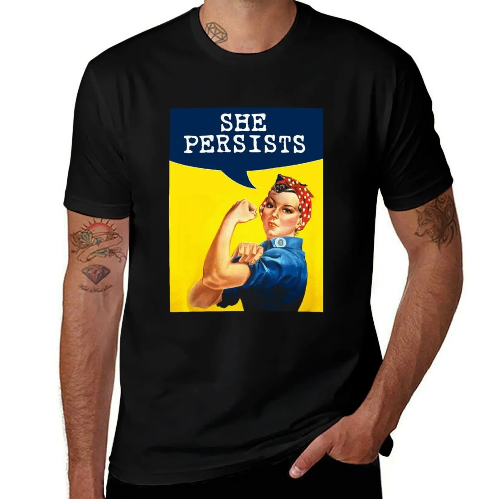 She Persists - Rosie the Riveter T-Shirt décontracté léger d'été à manches courtes