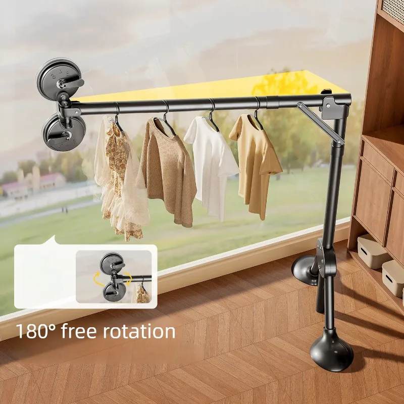 Suction Cup Clothes Drying Rack Folding Clothes Stand Balcony Quilt Drying Racks Multifunction Large Retractable Clothing Rack