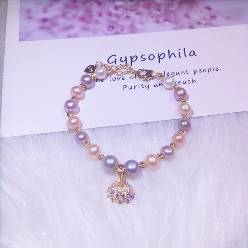 Natural Freshwater Mixed Color Pearl Bracelet 6 7mm Adjustable Elegant Korean Japanese Style Charm Jewelry Gift for Women Girls