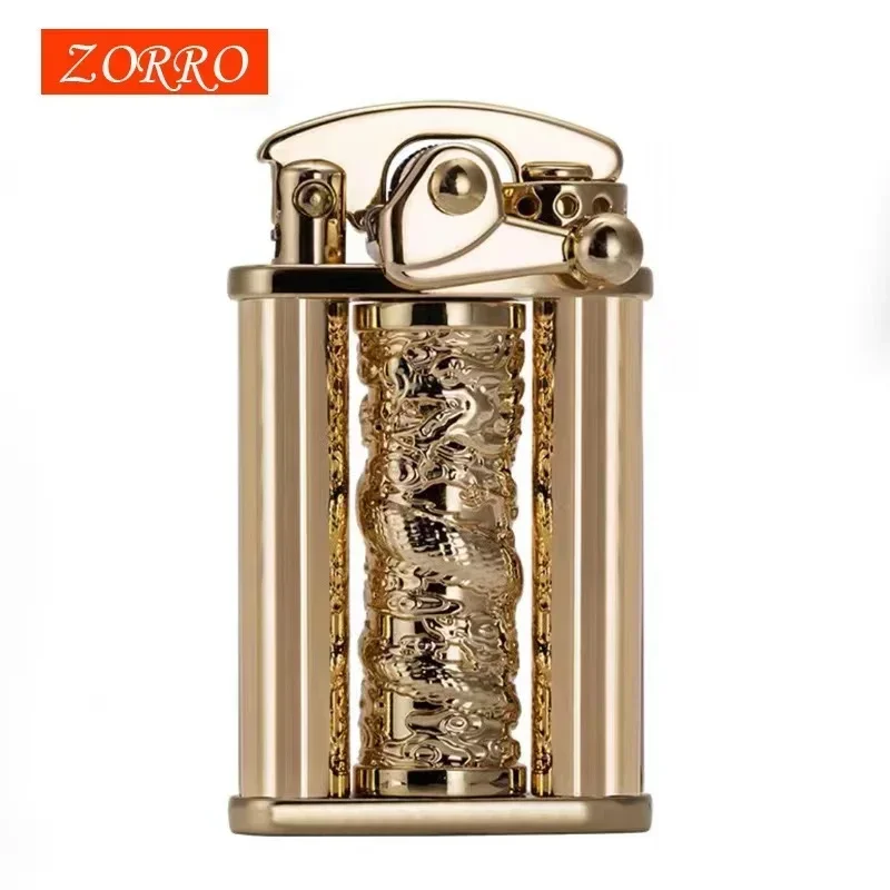 ZORRO Brass Arm Ignition Windproof Kerosene Lighter Embossed Dragon Pillar High end Gift Lighters Smoking Accessories Collection