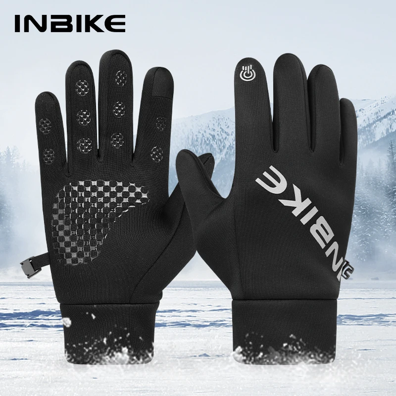 INBIKE Winter Cycling Gloves Men Touch Screen Padded Road Bike Gloves Anti-Slip Warm Bicycle Gloves for Riding Biking MTB Gloves