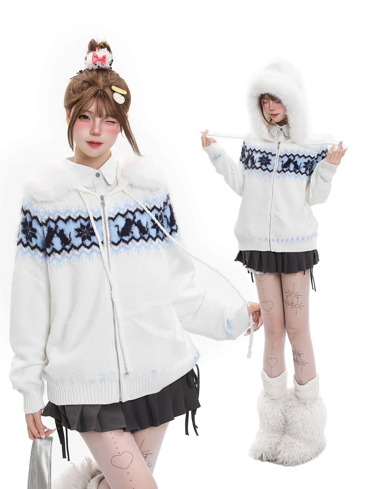 

Корейский пушистый вязаный открытый кардиган, женский свободный дизайн, осенне-зимний теплый свитер Jaet Sweet Sle Long Sve Hat