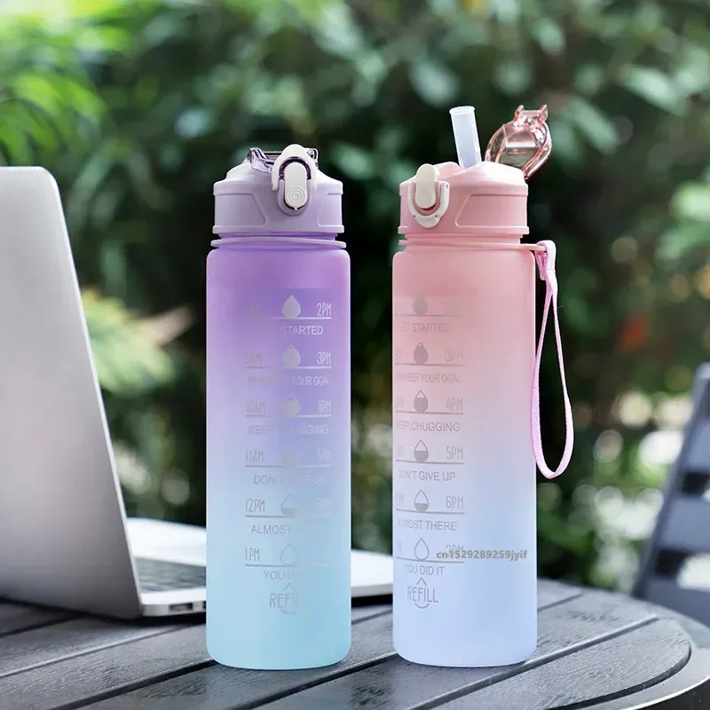 500ML/750ML/1000ML Sports Water Bottle Motivational Leak Proof Portable Reusable Plastic Cups Outdoor Travel Gym Jugs