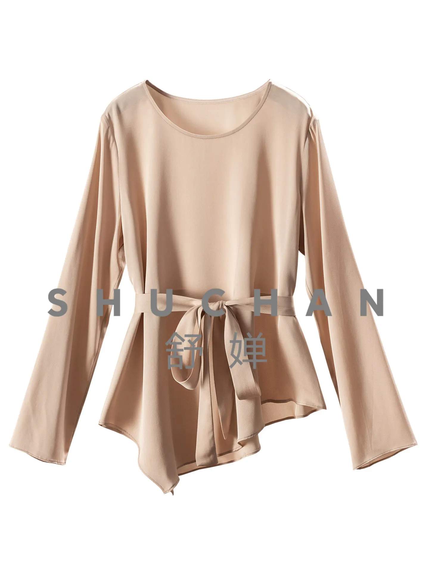 

Elegant Blouse Light Luxury Quality Silk Irregular Hem Waist Shirt Women 43J0 Blusas Femininas Com Frete Gratis