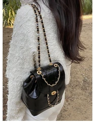 Trendy Bucket Bag Women's Chain Strap Backpack Korean Style Design Soft Polyester Material Lock Buckle Closure Casual Use
