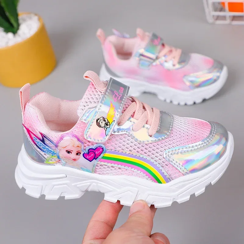 Scarpe Casual per bambini Disney scarpe da ginnastica traspiranti in rete con suola morbida per ragazze scarpe da principessa Elsa congelate scarpe