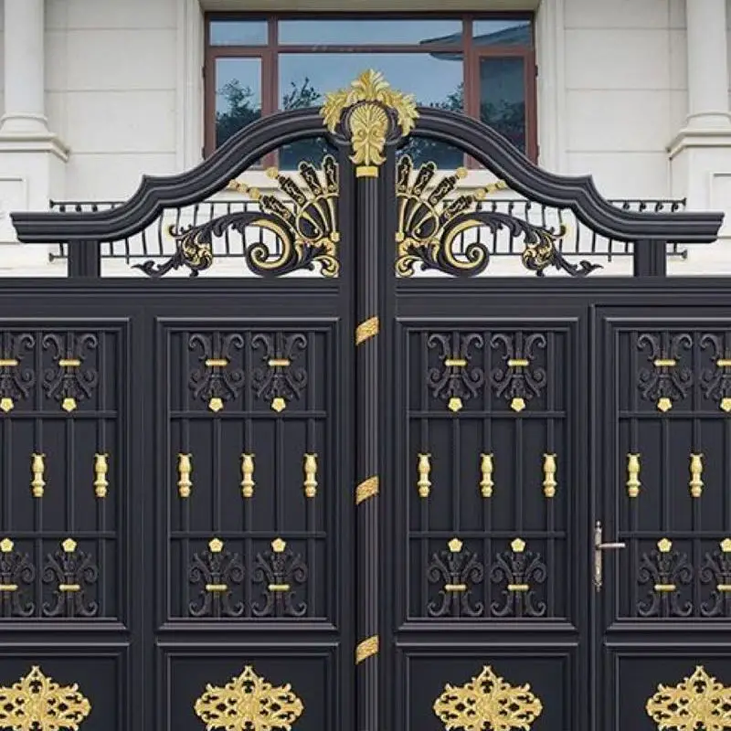 Customized Low MOQ Wrought Iron Frame Double Swing French Design Driveway Gate Modern Classic Luxury Powder Coated Apartment