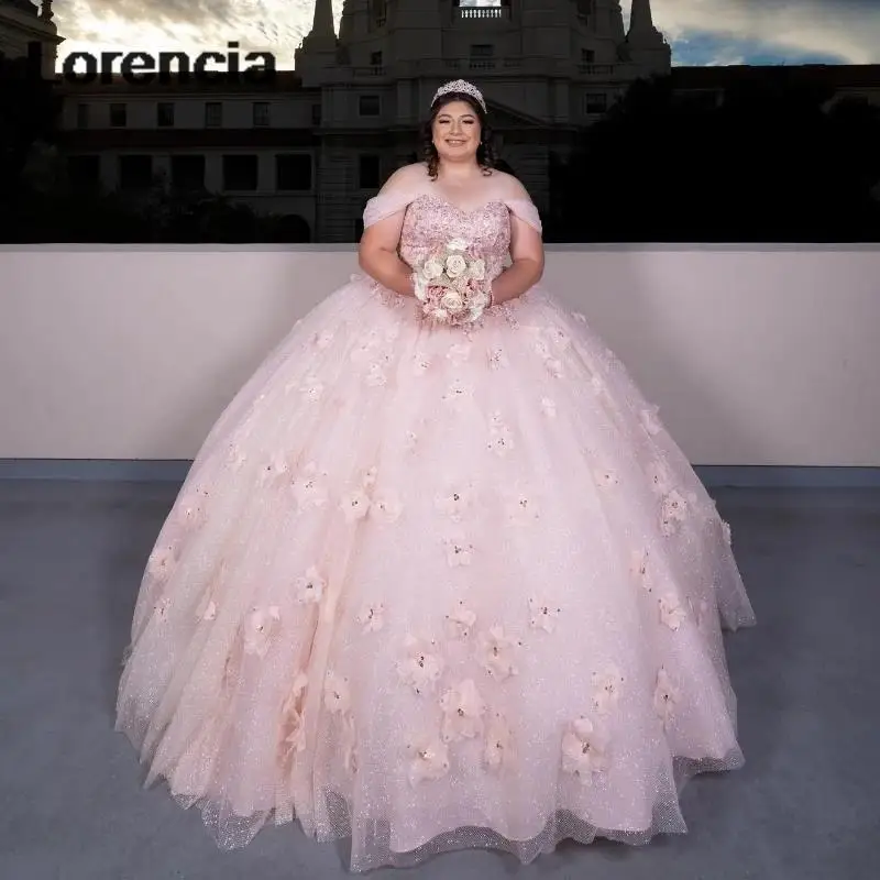 Lorencia-vestido De quinceañera Rosa Mexicana brillante, vestido De Charro, cuentas De flores De encaje, corsé dulce 16, Vestidos De 15 Años, YQD582