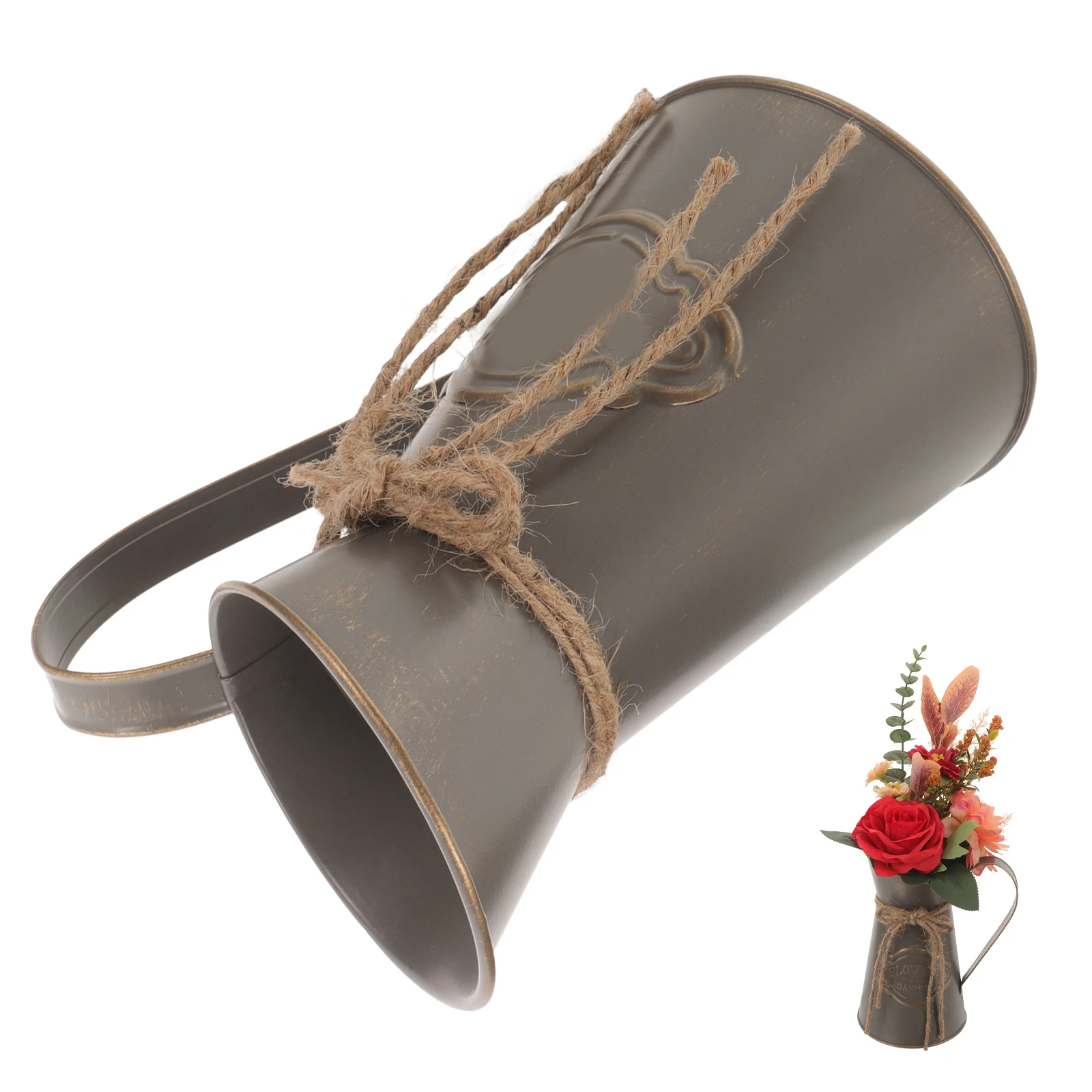 

Vintage Iron Vases Decorative Bucket Galvanized Metal Planter Rustic Flower Jug Kitchen Office Courtyard Porch Dry