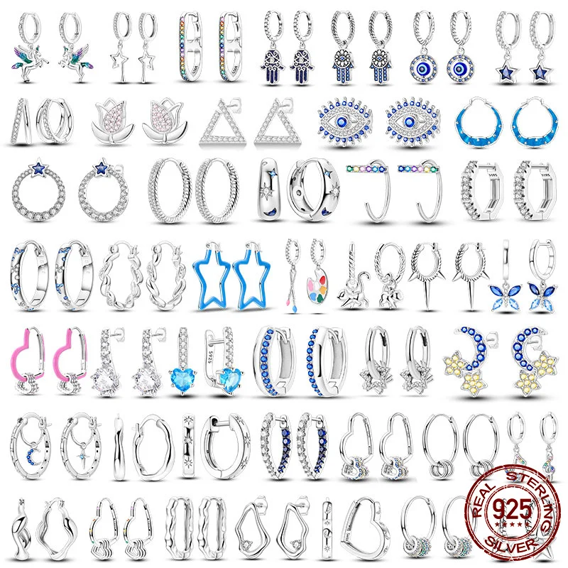925 Sterling Silver Fatima Hand Butterfly Star Moon Heart Earrings Unicorn Rainbow Notes Original DIY Jewelry Make Gift Women