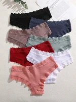 4Pcs Cotton Floral Lace Thongs Underwear Women Sexy Low Waist Brazilian Panties Girl Solid Color Breathable T-Back Soft Lingerie - Image 2