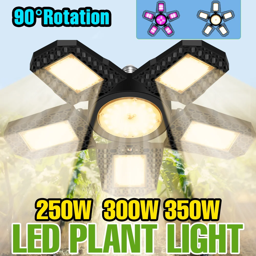

Светодиодная лампа для растений 350 Вт, полный спектр, E27/E26, складная, для выращивания в помещении, для теплиц, для рассады, овощей и цветов
