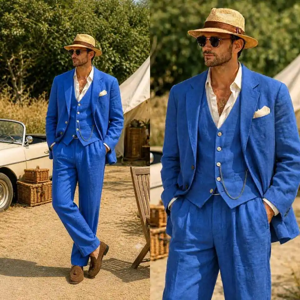 Fashion Man Tuxedos Bright 3 Piece Jacket Vest Pants Wedding Suit Slim Fit Notched Lapel Single Breasted Groom Wear Customized