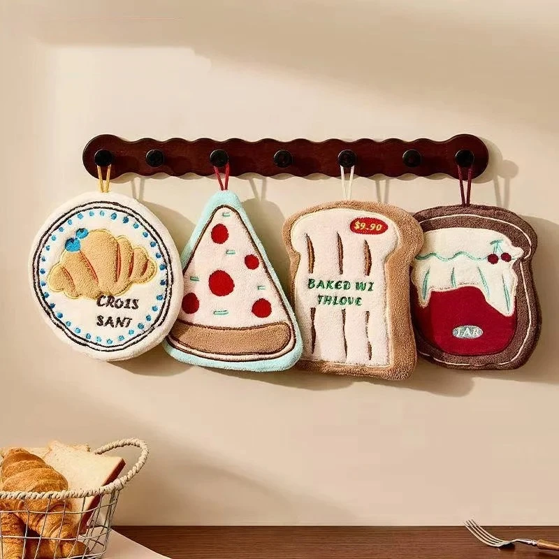 1PCS Cute Cheese Bread Cake Shape Super Water-absorbing Soft Hand Towel For Bathroom Kitchen Washing Hands Cloth