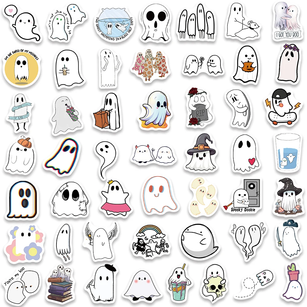 100pcs Funny Cartoon Ghost Stickers fai da te Cute Spooky Laptop decalcomanie bagagli chitarra telefono diario impermeabile Graffiti giocattolo per