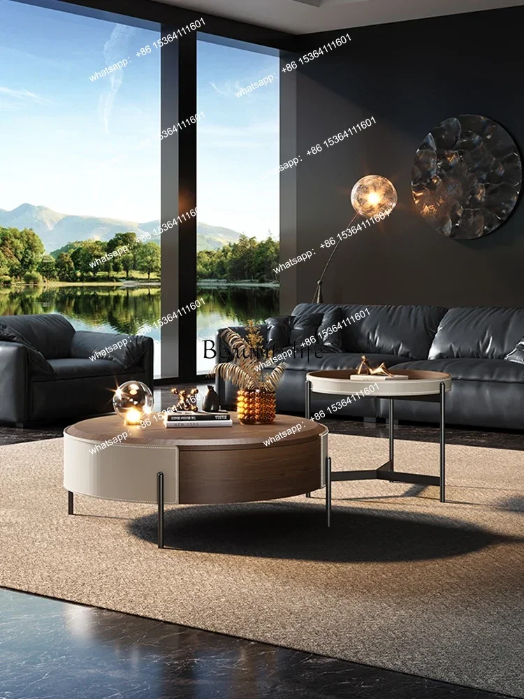 

yj5Italian Minimalist Living Room Home Coffee Table Light Luxury High-Grade Small Apartment round High and Short Combination