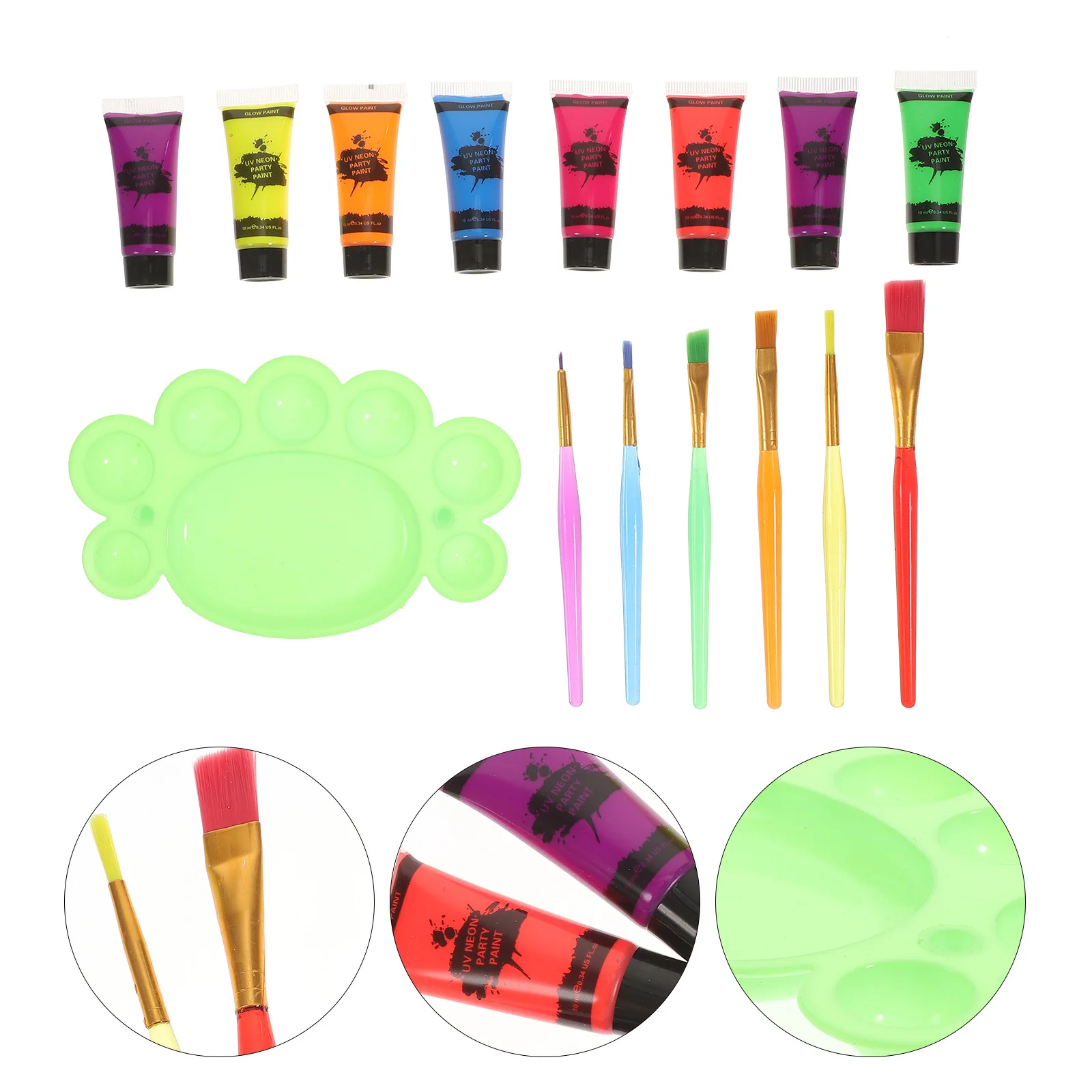 1 مجموعة الفلورسنت الجسم الوجه الطلاء المياه القائمة للتوهج في الظلام ماكياج لحزب الهالوين الأشعة فوق البنفسجية Blacklight الجلد طقم فني النيون الجسم #1