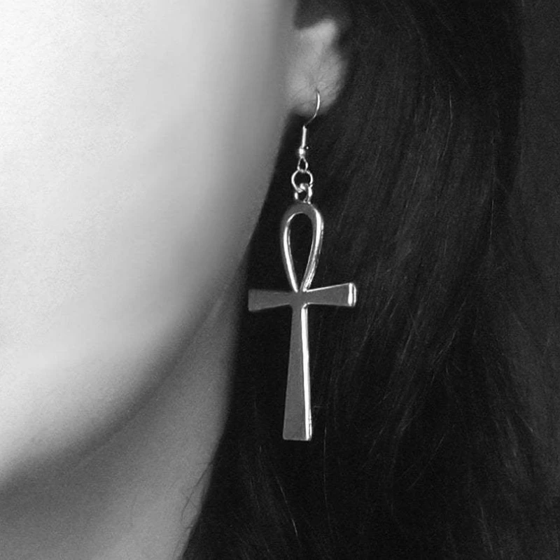 Vintage Traditional Egyptian Ankh Cross Pendant Earrings Life Symbol Flower Cross Pendant Earrings