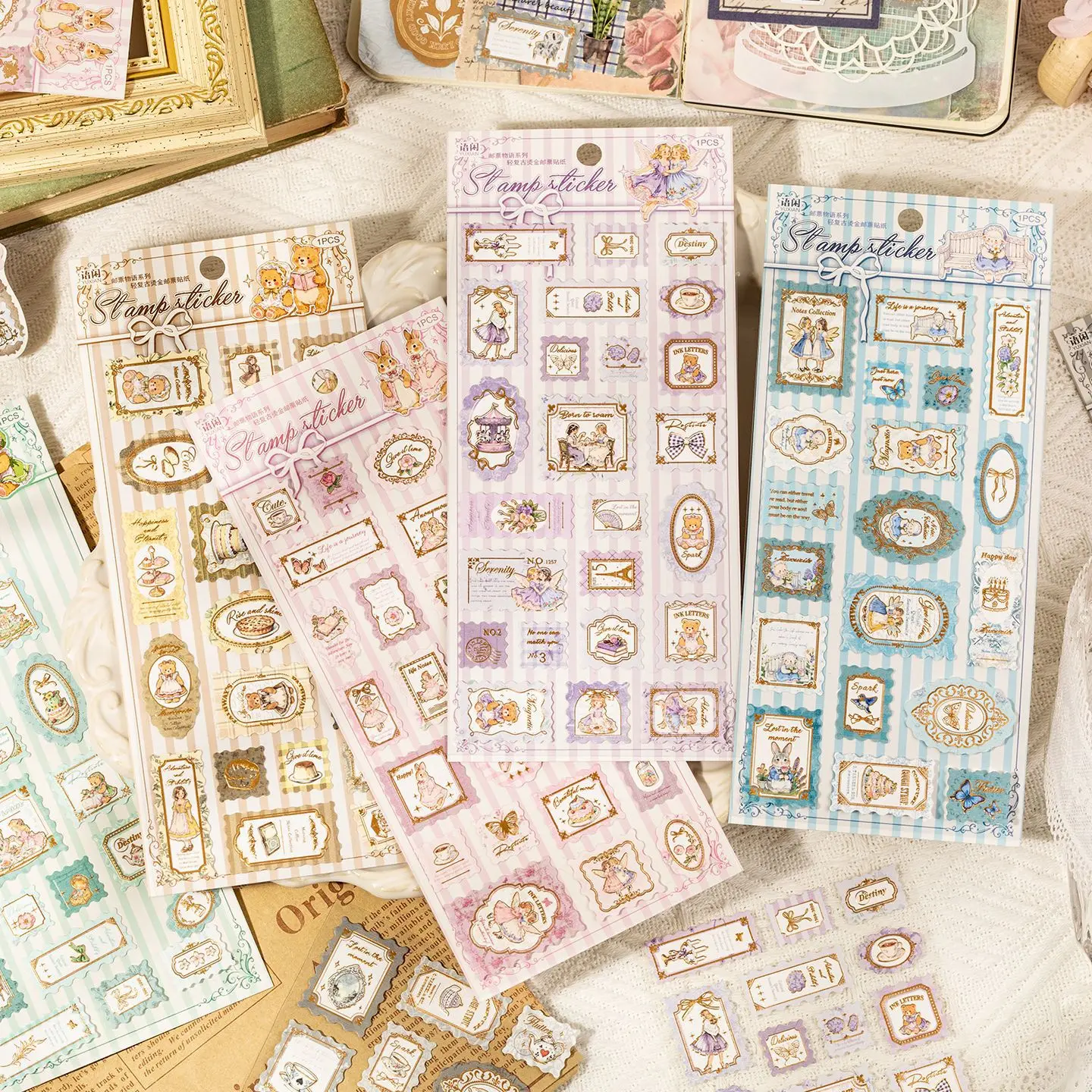 1er-Pack/2er-Pack Europäische Vintage-Aufkleber mit Bronzestempel-Effekt, Geprägte Sticker der Stamp Story Serie für Tagebücher und Kartenversiegelung