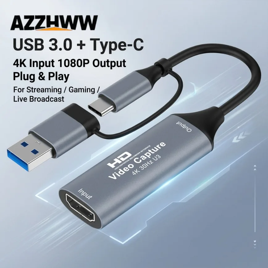 1080P 4K HDMI-compatible Video Capture Card USB 3.0 2.0 / USB-C Capture Video Audio Recording for OBS Studio PotPlayer QT Player