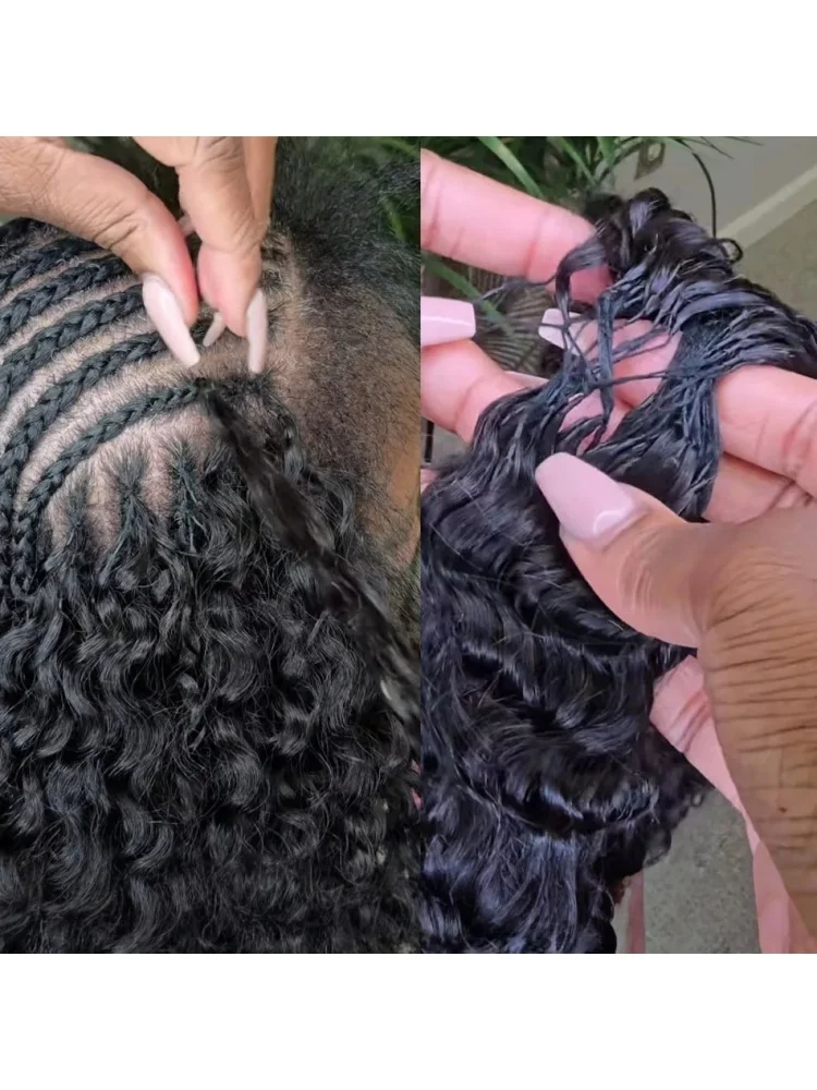 Krullende Crochet Haarverlengingen van Echt Haar, Feather Burmese Crochet Haar Extensions, Onzichtbare Knooploze Kinky Krullende Vlecht Haar voor Vrouwen - afbeelding 2