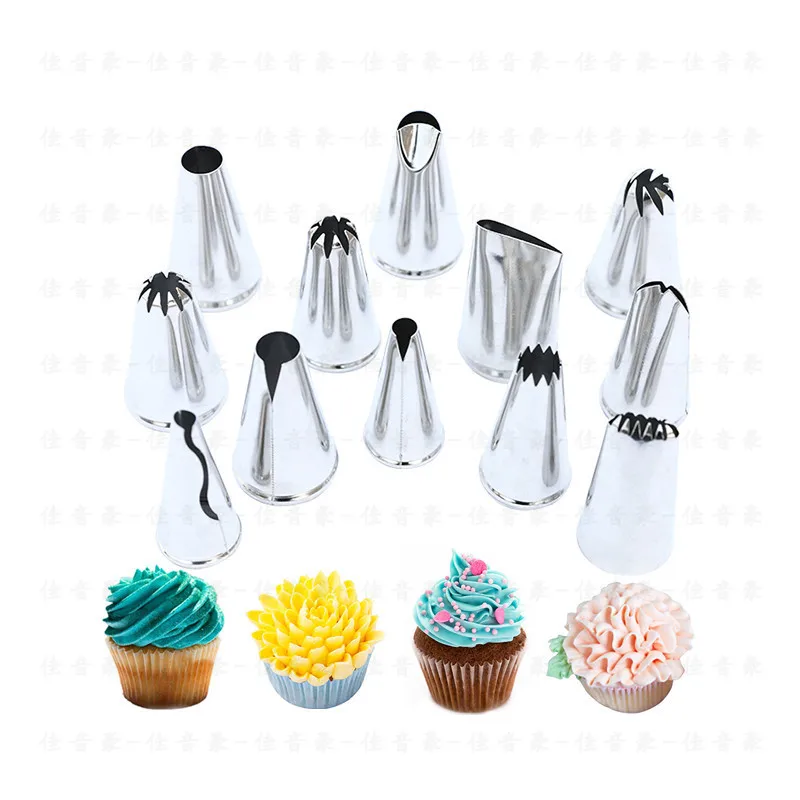 

8 Teeth Metal Cream Nozzles Cake Decorating Tools Stainless Steel Icing Piping Nozzle Tips New Cake Fondant Decor 12pc/lot