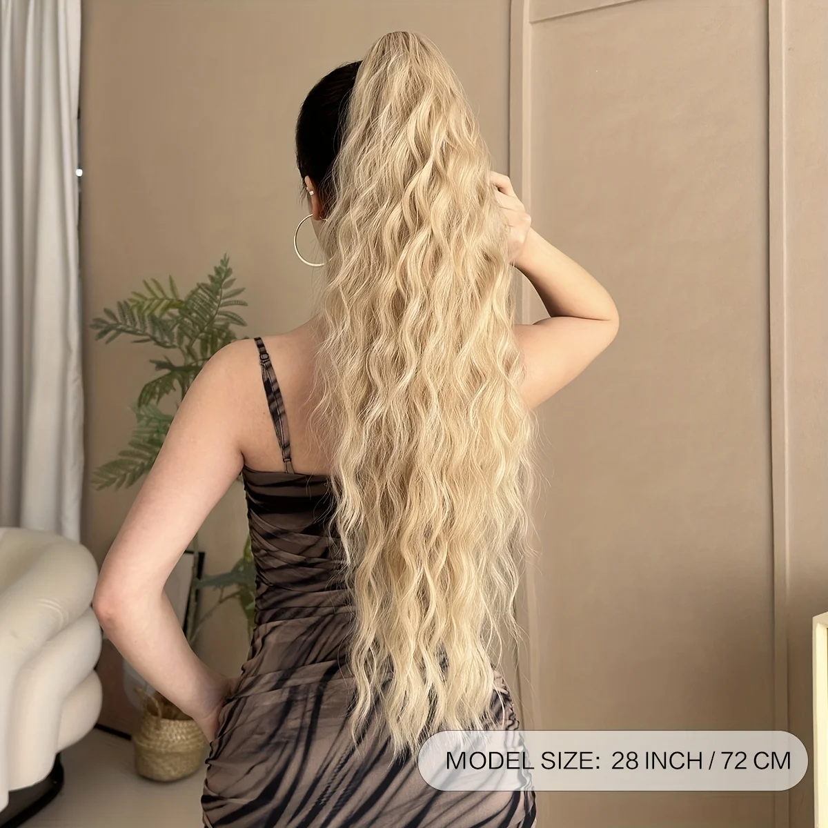 وصلة شعر صناعية على شكل ذيل حصان من AOOSOO على إكسسوارات شعر على شكل ذيل حصان للسيدات، شعر مستعار طويل مجعد طبيعي أسود #6