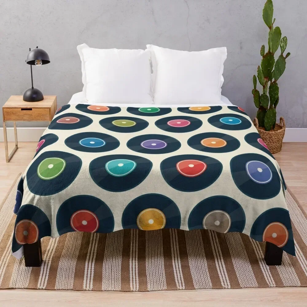 

Vinyl Record Collection Throw Blanket Stain Resistant Cozy Warm Blanket