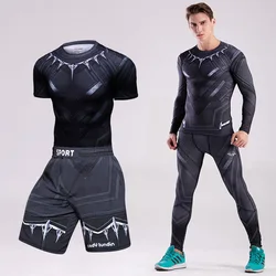 Czarny MMA Bjj koszulka bokserska sportowa koszulka męska Rashguard Jiu Jitsu z długim rękawem Fitness Muay Thai sweter spodnie szorty legginsy