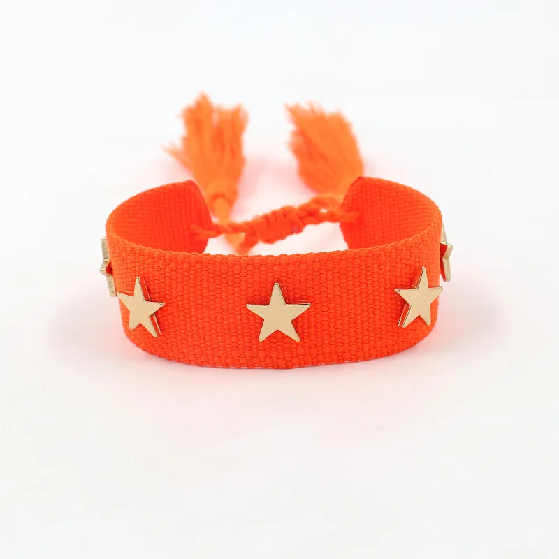 

Pentagram rivet braided bracelet fluorescent colour tassel hand rope friendship jewellery can be customized pattern logo