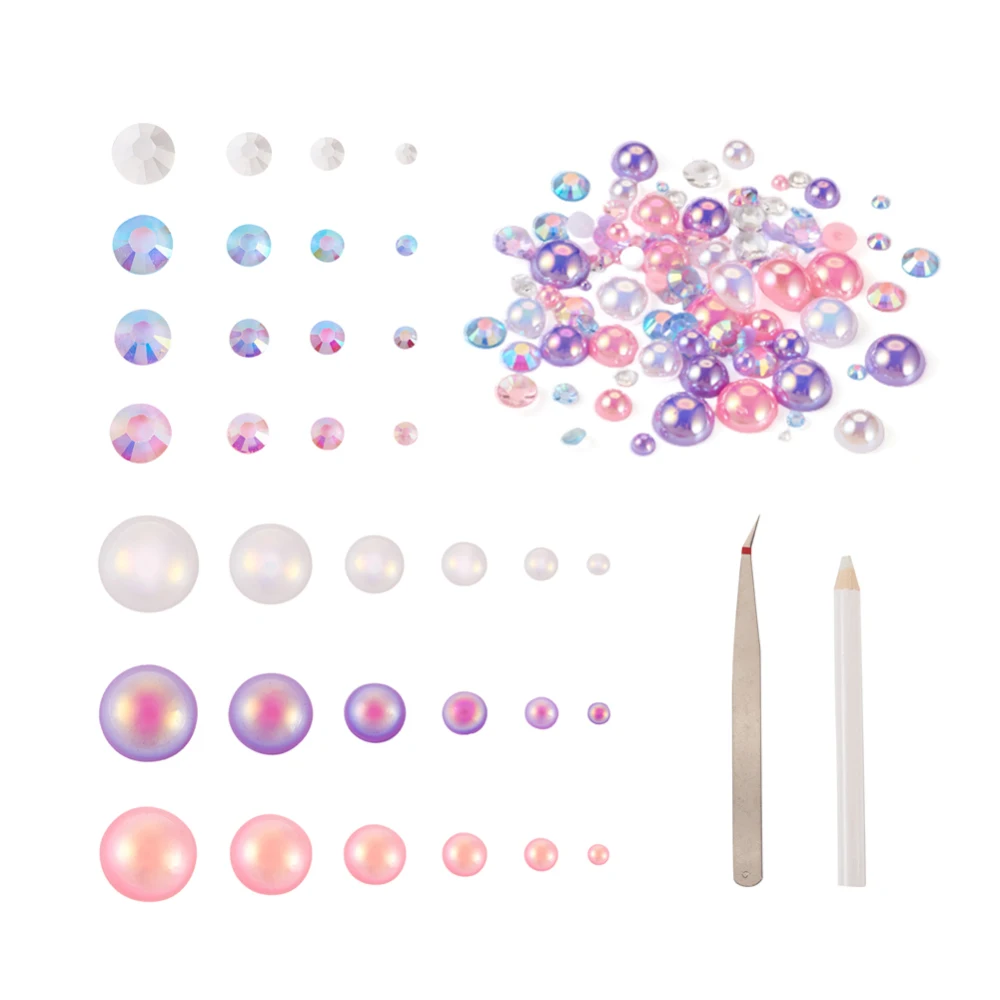 

1Set Opaque Imitation Pearl Flat Back Resin Cabochons with Tweezers & Pickers Pen for DIY Jewelry Making Decoration Kits