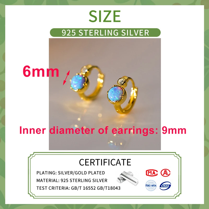 INZATT Real 925 Sterling Silver 6mm Opal Zircon Round 9mm Hoop Earrings for Women Classic Fine Jewelry Geometric Accessories