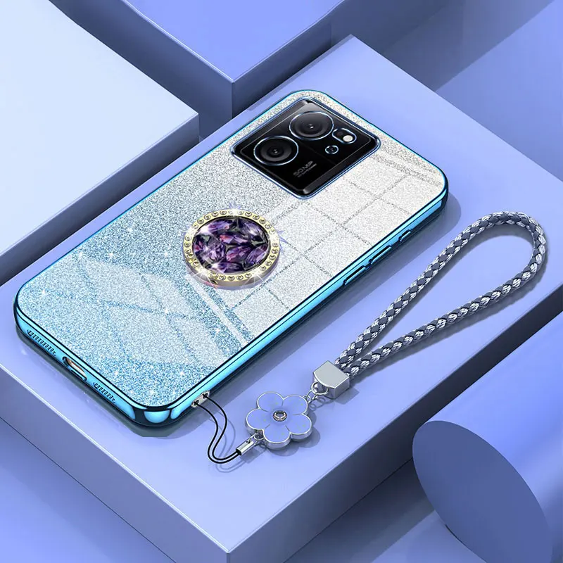 Cover For Xiaomi 13T pro,Luxury Diamond Holder Case For Xiaomi 13T 13 14 Ultra pro Bling Glitter Shockproof Lanyard Case 13Tpro